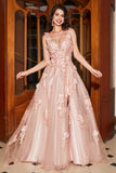 A-Line Spaghetti stropper Blush Long Prom Kjole med Appliques