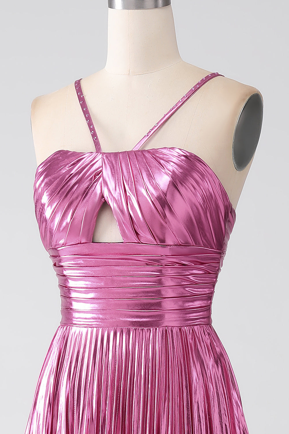 Fuchsia A-Line Spaghetti Stropper Plissert Prom Kjole med Slit