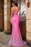 Hot Pink Glitter Mermaid Prom kjole med Beading Waist
