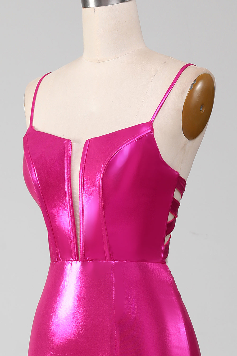 Sparkly Hot Pink Mermaid Simple Prom Dress With Slit