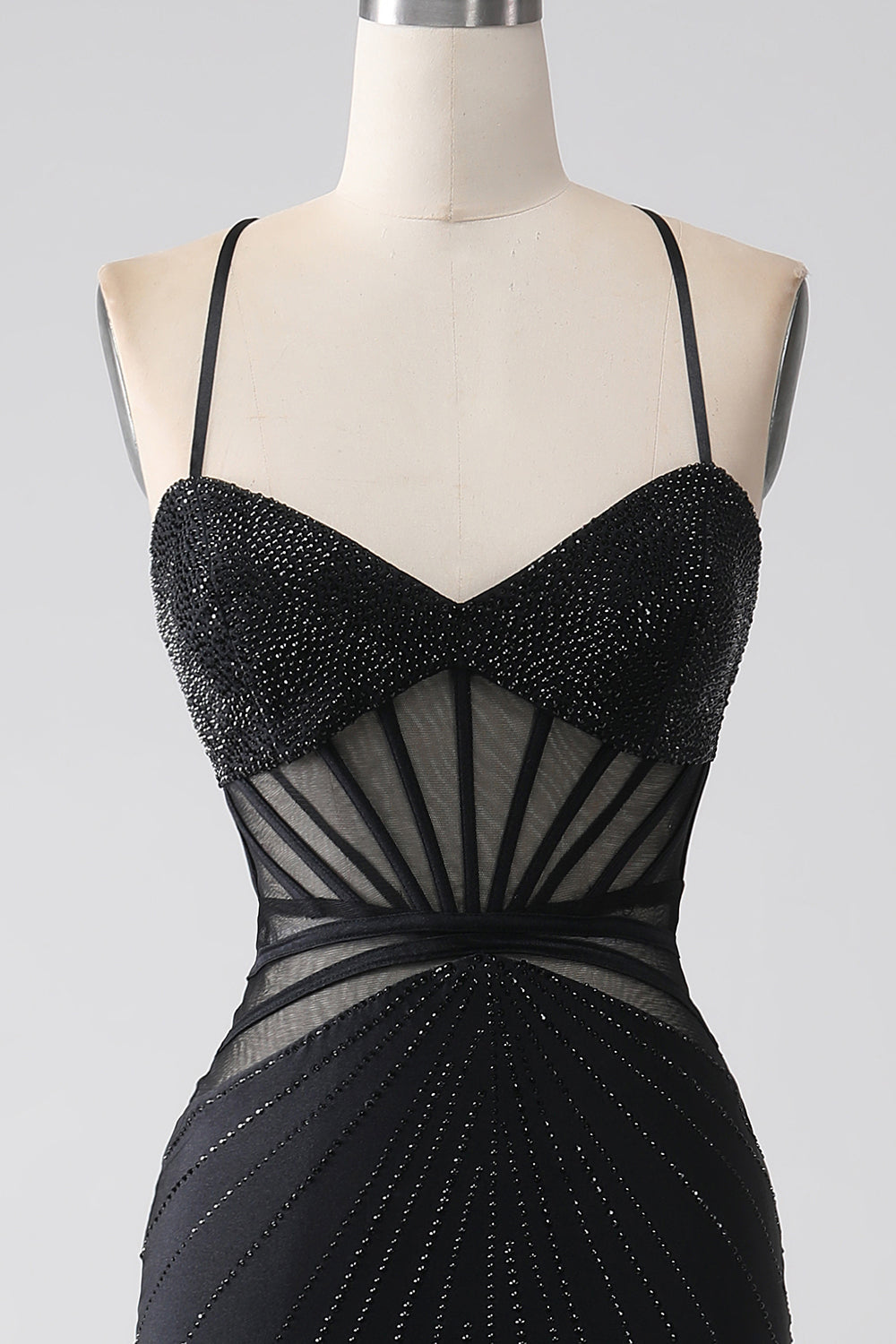 Havfrue Svart Spaghetti stropper Long Prom Kjole med Slit