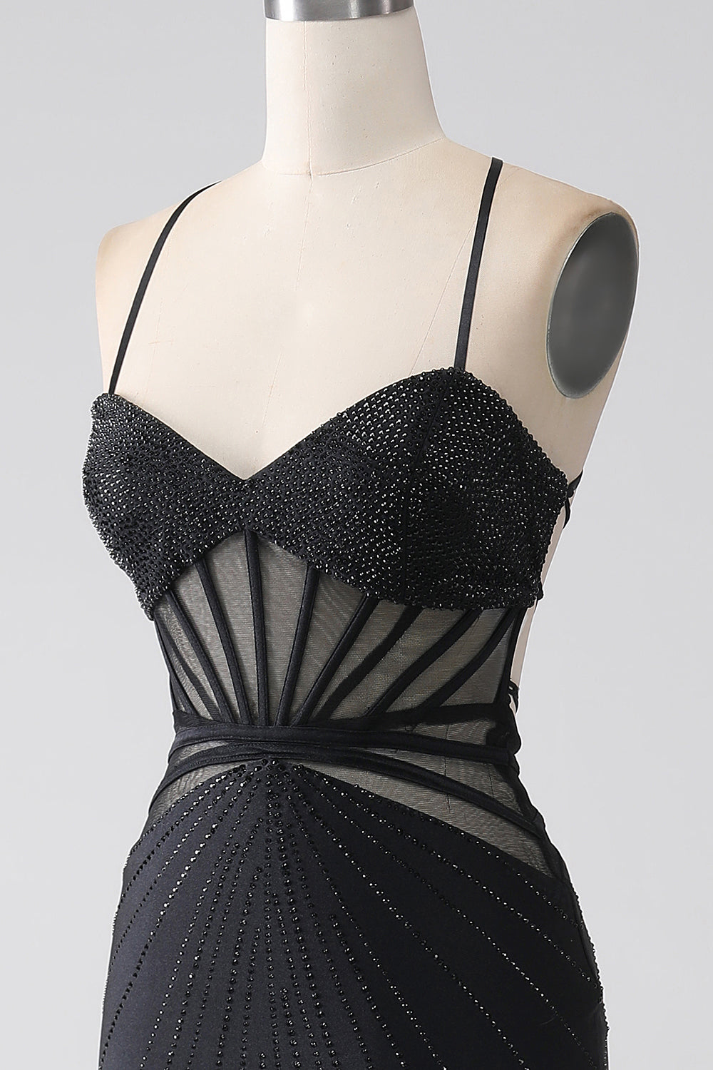 Havfrue Svart Spaghetti stropper Long Prom Kjole med Slit