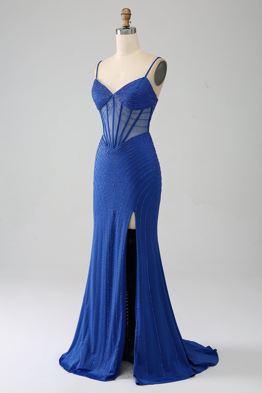Royal Blue Mermaid korsett Prom kjole med perler