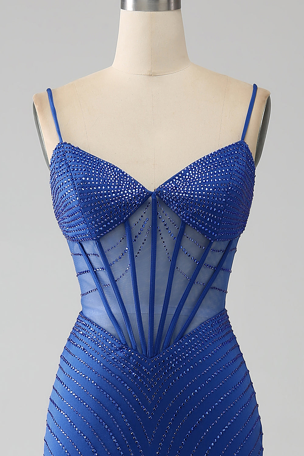Royal Blue Mermaid korsett Prom kjole med perler