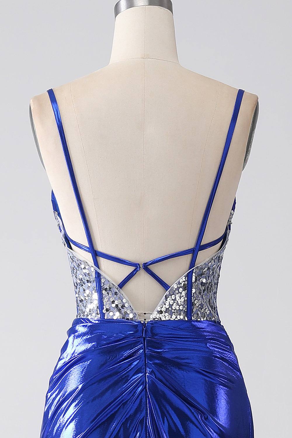 Royal Blue Mermaid Sparkly Sequin Plissert korsett Prom kjole med spalt