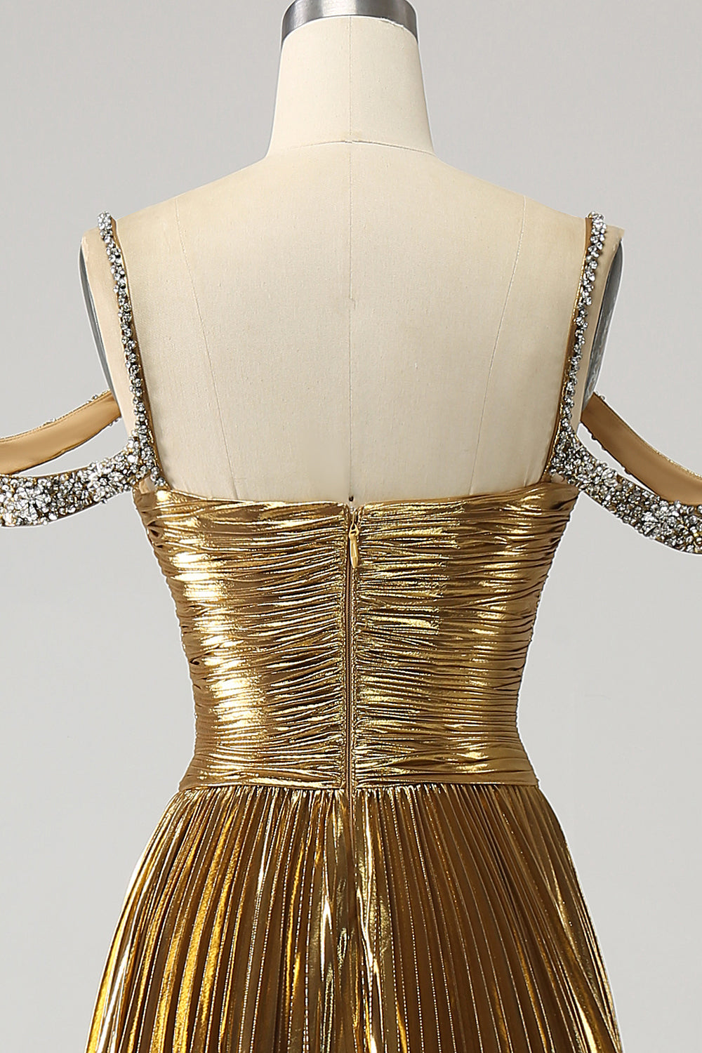 Stunning A Line Off the Shoulder Gold Long Prom Dress med nøkkelhull