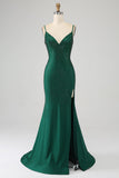 Sparkly Dark Green Beaded Long Mermaid Prom Dress med Slit