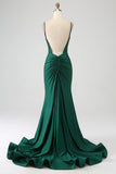 Sparkly Dark Green Beaded Long Mermaid Prom Dress med Slit