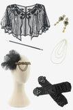 Black Paljetter Fringes 1920-tallet Flapper Kjole med 20-tallet Tilbehør Set