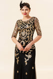 Golden Paljetter Glitter Flapper Kjole med 1920-tallet Tilbehør Set