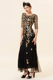 Golden Paljetter Glitter Flapper Kjole med 1920-tallet Tilbehør Set