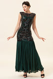 Green Beading Long Flapper Dress med 1920-tallet Tilbehør Set