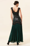 Green Beading Long Flapper Dress med 1920-tallet Tilbehør Set