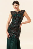 Green Beading Long Flapper Dress med 1920-tallet Tilbehør Set