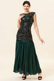 Green Beading Long Flapper Dress med 1920-tallet Tilbehør Set