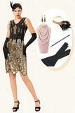 Golden Paljetter Glitter Flapper Kjole med 1920-tallet Tilbehør Set