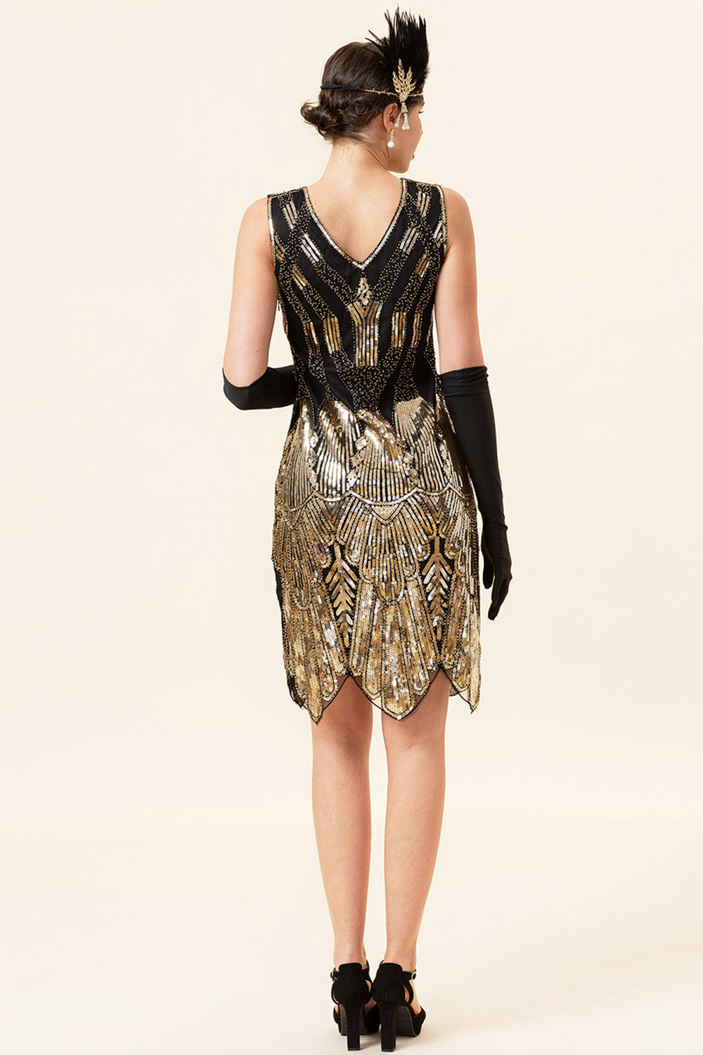 Golden Paljetter Glitter Flapper Kjole med 1920-tallet Tilbehør Set
