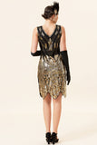 Golden Paljetter Glitter Flapper Kjole med 1920-tallet Tilbehør Set