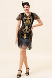 Fringed Golden Sequins Flapper Kjole med 20s tilbehør sett