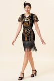 Fringed Golden Sequins Flapper Kjole med 20s tilbehør sett