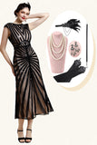 Black Paljetter Glitter Midi Flapper Kjole med 20s Tilbehør Set