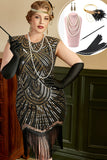 Golden Sequins Plus Size 1920 Gatsby kjole med 20s Acessories Set