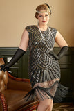 Golden Sequins Plus Size 1920 Gatsby kjole med 20s Acessories Set