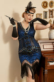 Royal Blue Sequined 1920-tallet Gatsby Plus Size kjole med 20s tilbehør sett