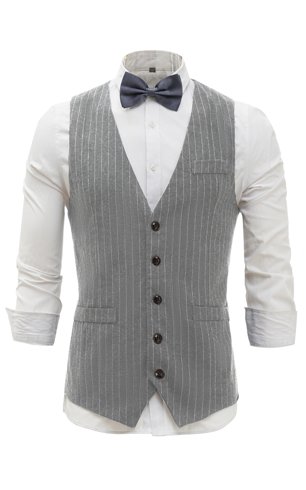 Lys grå pinstriped herrevest med 5 stk tilbehørssett