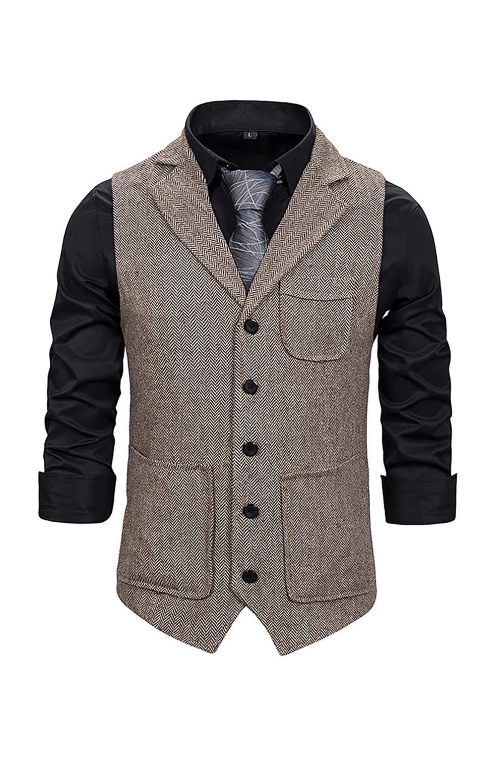 Brown Notched Lapel menns vest med 5 stykker tilbehør sett