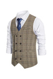 Brown Plaid Double Breasted menn vest med tilbehør sett