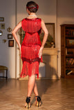 Sparkly Red Sequined Fringed 1920 -tallet Gatsby kjole med 20-talls tilbehør