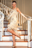 Champagne Fringed 1920 -tallet Gatsby kjole med tilbehør sett
