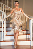 Champagne Sequined Fringed 1920 -tallet Gatsby kjole med tilbehør sett