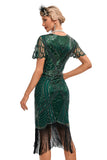 Beading Dark Green Glitter Fringes Flapper Dress med tilbehør Sett