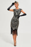 Sparkly Fringes Black Golden Flapper Dress med tilbehør sett