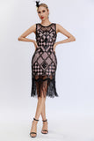 Sparkly Black Blush Fringed Gatsby-kjole fra 1920-tallet med tilbehørssett fra 20-tallet