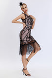 Sparkly Black Blush Fringed Gatsby-kjole fra 1920-tallet med tilbehørssett fra 20-tallet