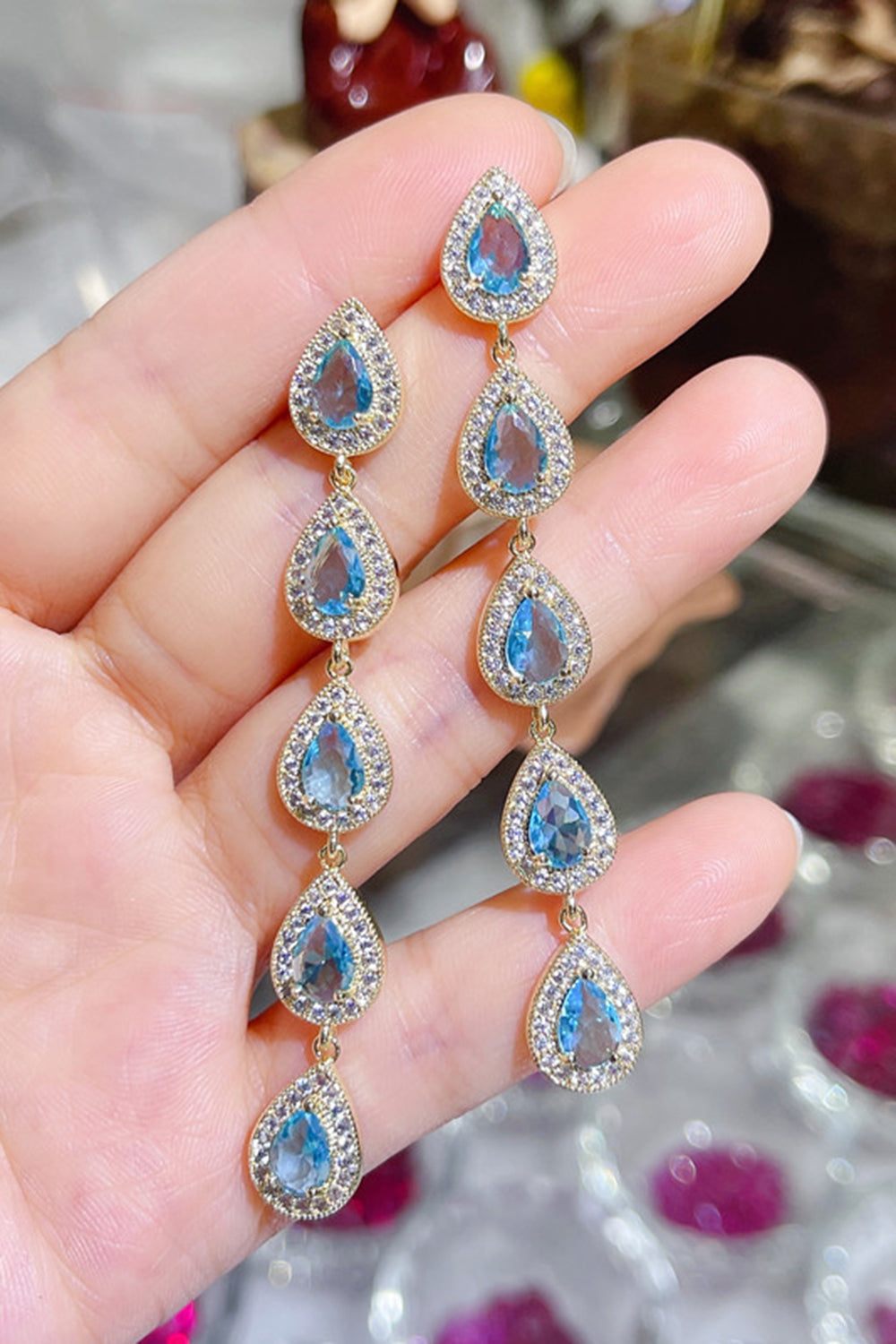 Blå A Line Appliques Tylle Long Prom Dress med tilbehør