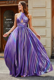 Stunning A Line Halter Neck Purple Long Prom kjole med tilbehør