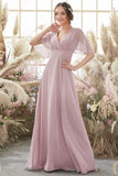 rødme batwing ermer chiffon brudepike kjole
