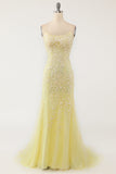Havfrue Spaghetti stropper Lys rosa Long Prom kjole med Appliques