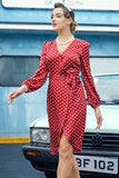 Burgunder Polkadot Casual Kjole