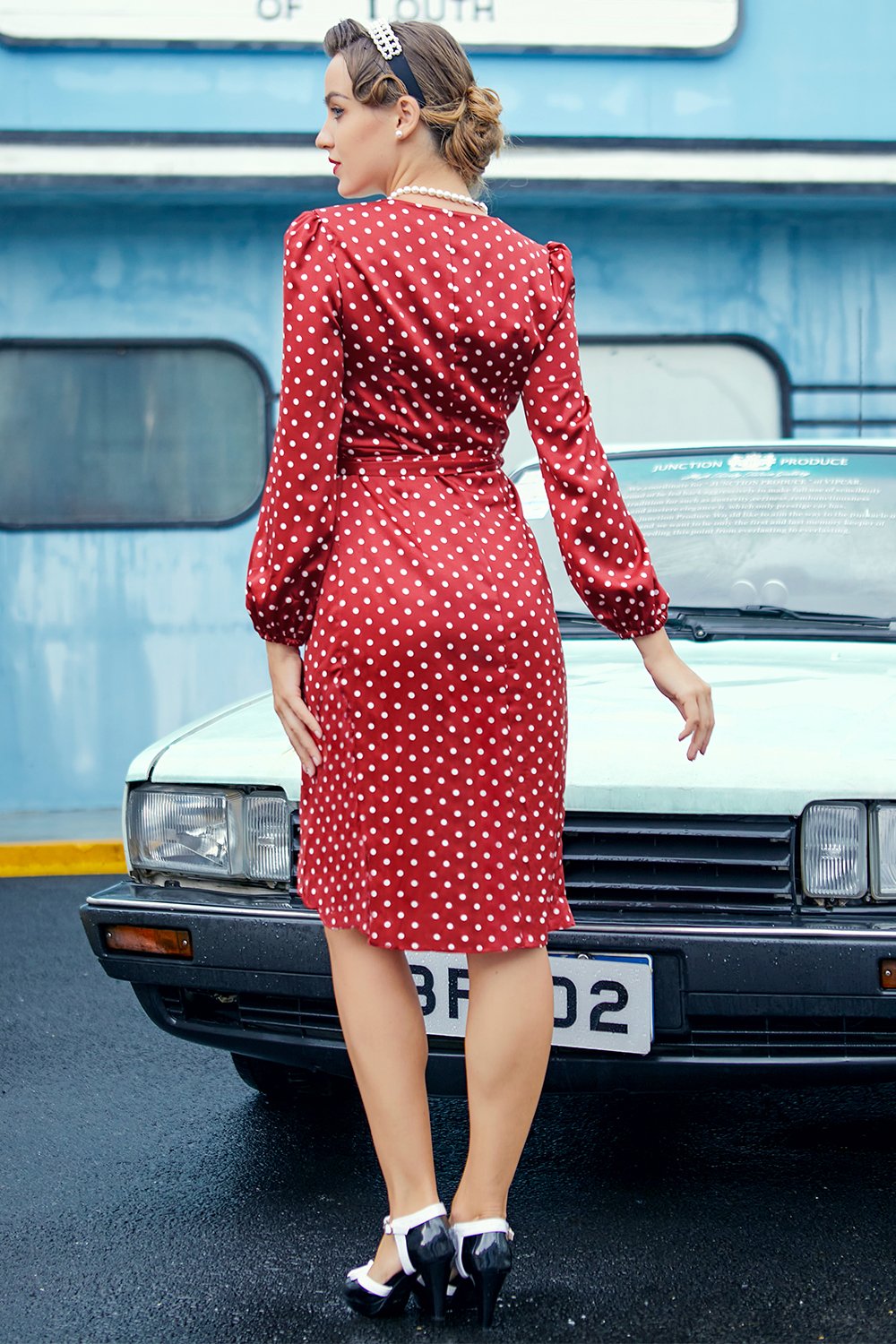 Burgunder Polkadot Casual Kjole