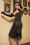 Svart Gatsby Glitter Fringe 1920-tallet Flapper Kjole