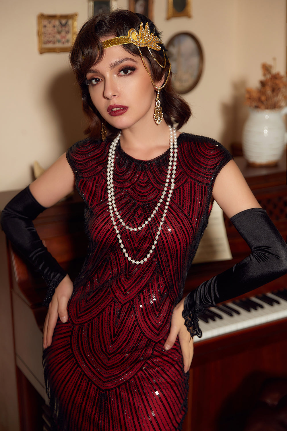 Rød Gatsby Glitter Fringe 1920-tallet Flapper Kjole
