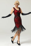 Red and Black Deep V Neck Flapper 1920 Dress