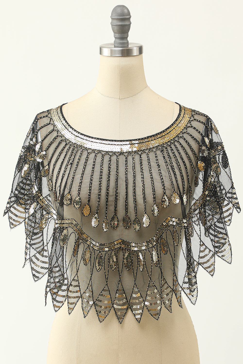 Svart og gull paljett 1920-tallet Cape