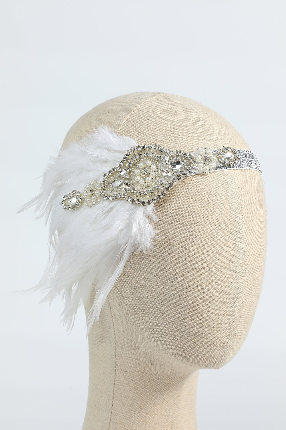 Rødme 1920-tallet beaded paljett hodebånd med fjær