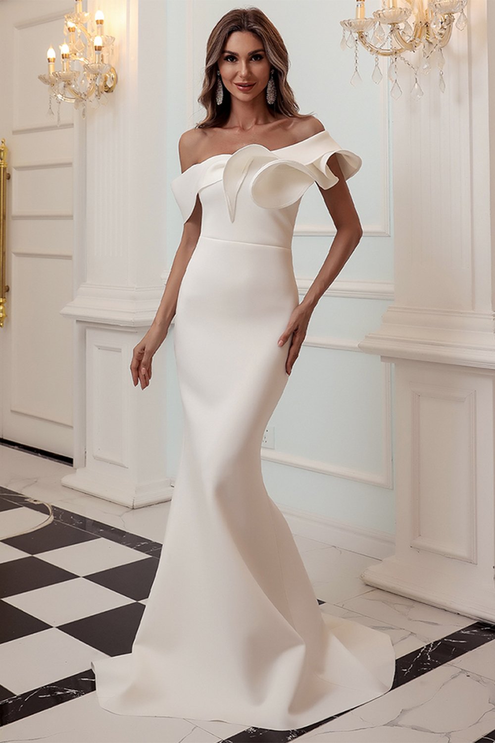 en skulder havfrue svart prom kjole